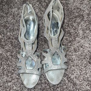 Silver inch heels with rhinestones